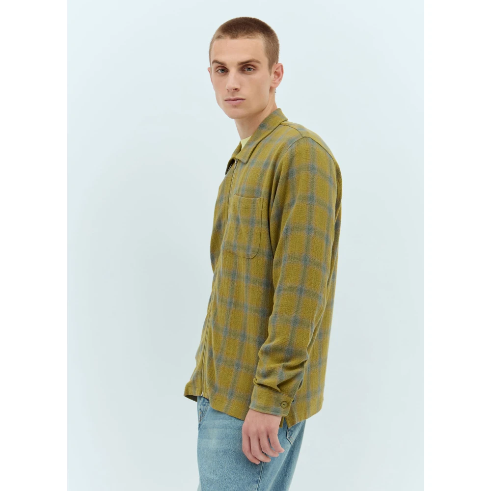 Stüssy Geruite Katoenen Shirt Rits Voorkant Green Heren