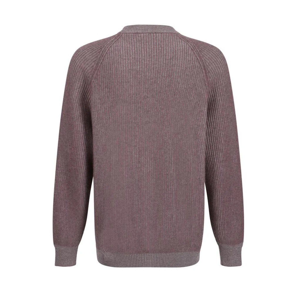 BRUNELLO CUCINELLI Geribbelde Cashmere Crew Neck Sweater Purple Heren