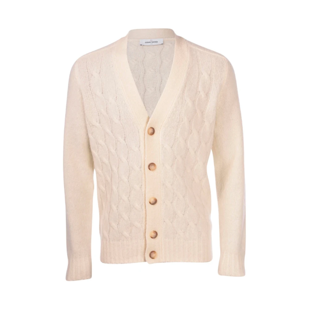 Boucle Strikket Kabel Cardigan i Krem