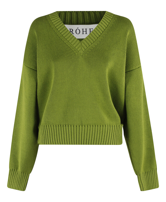 green-cotton-knit-v-neck-jumper