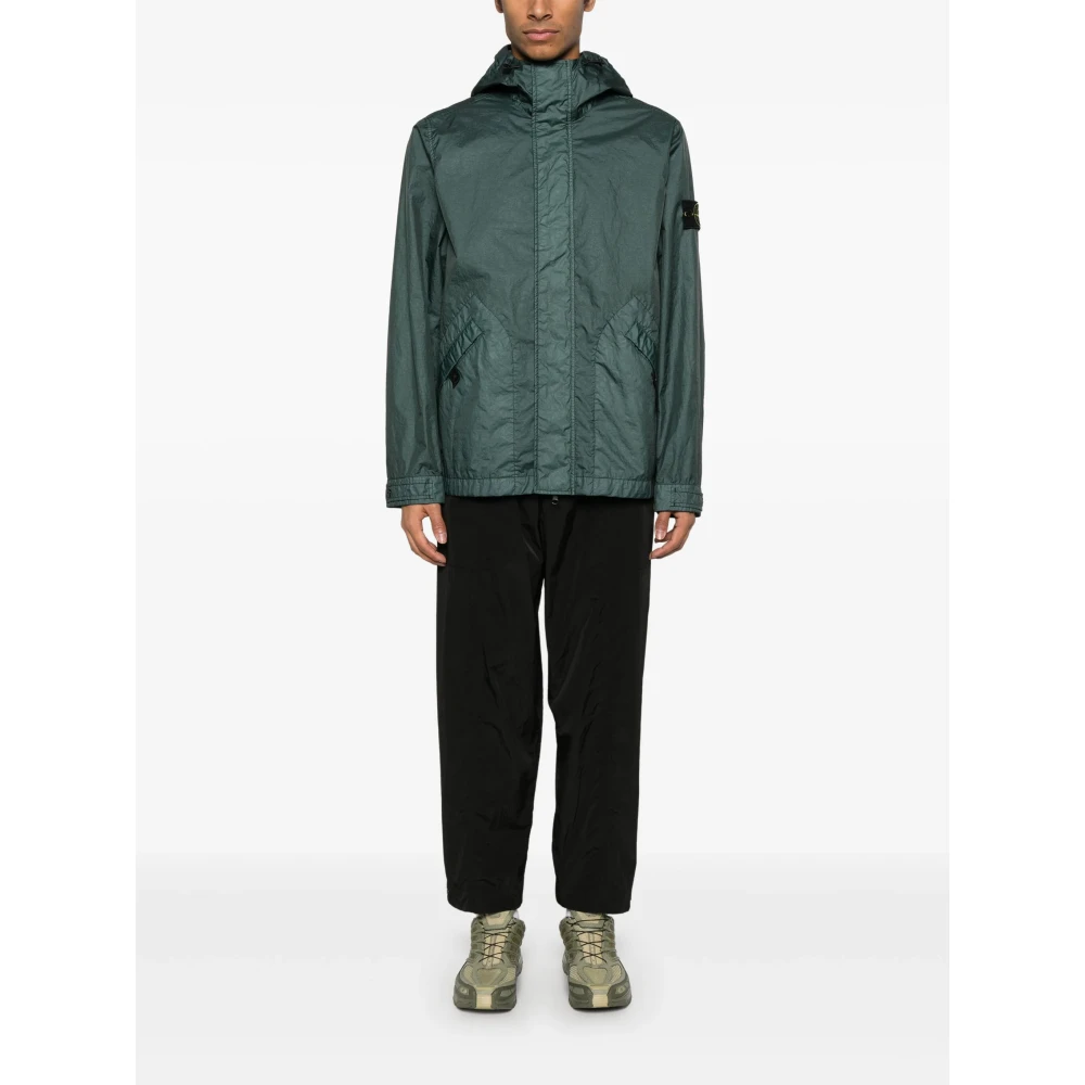 Stone Island Groene Hoodie met ritssluiting zakken Green Heren