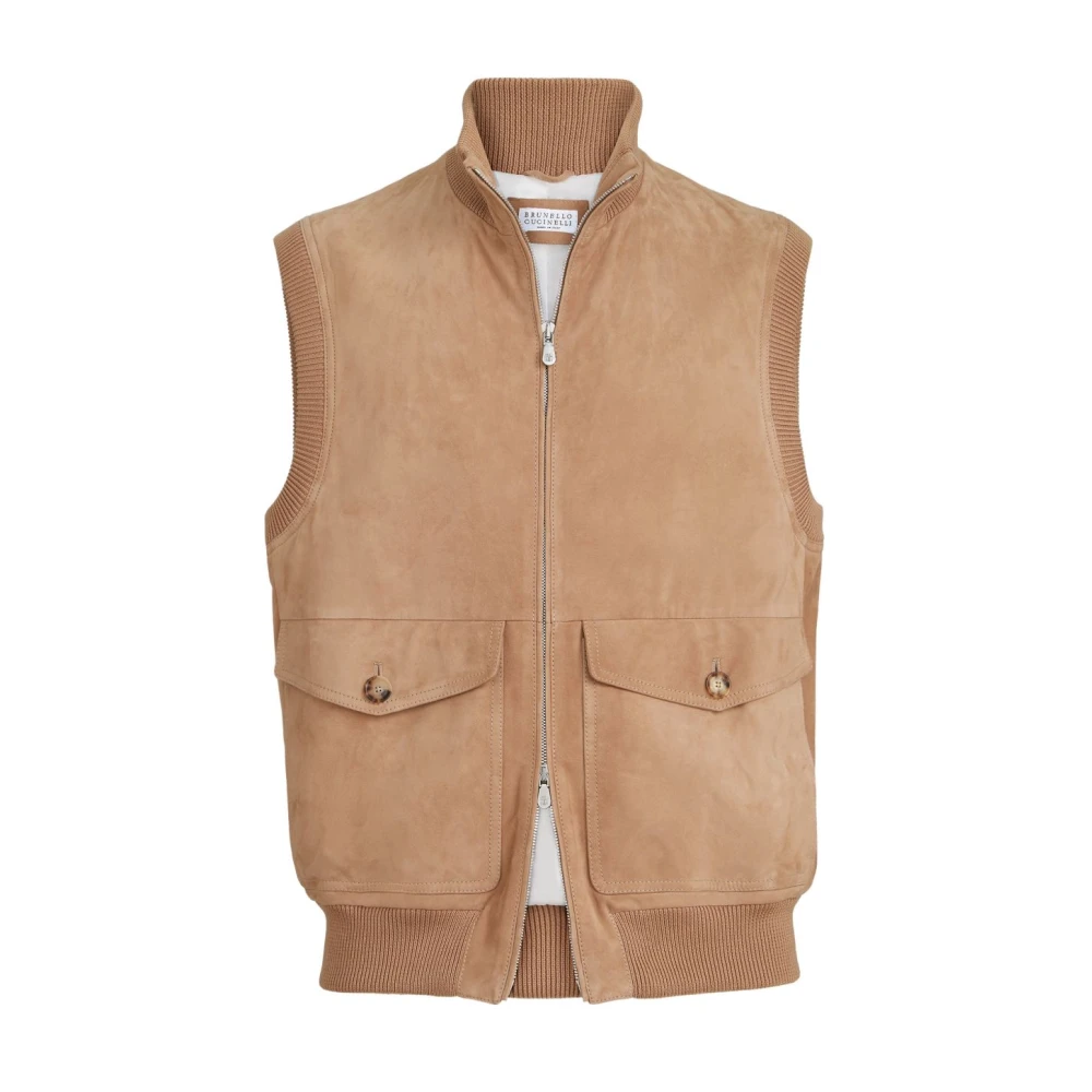 Brunello Cucinelli Brown Waistcoats, Male, Xl, Suede Vest