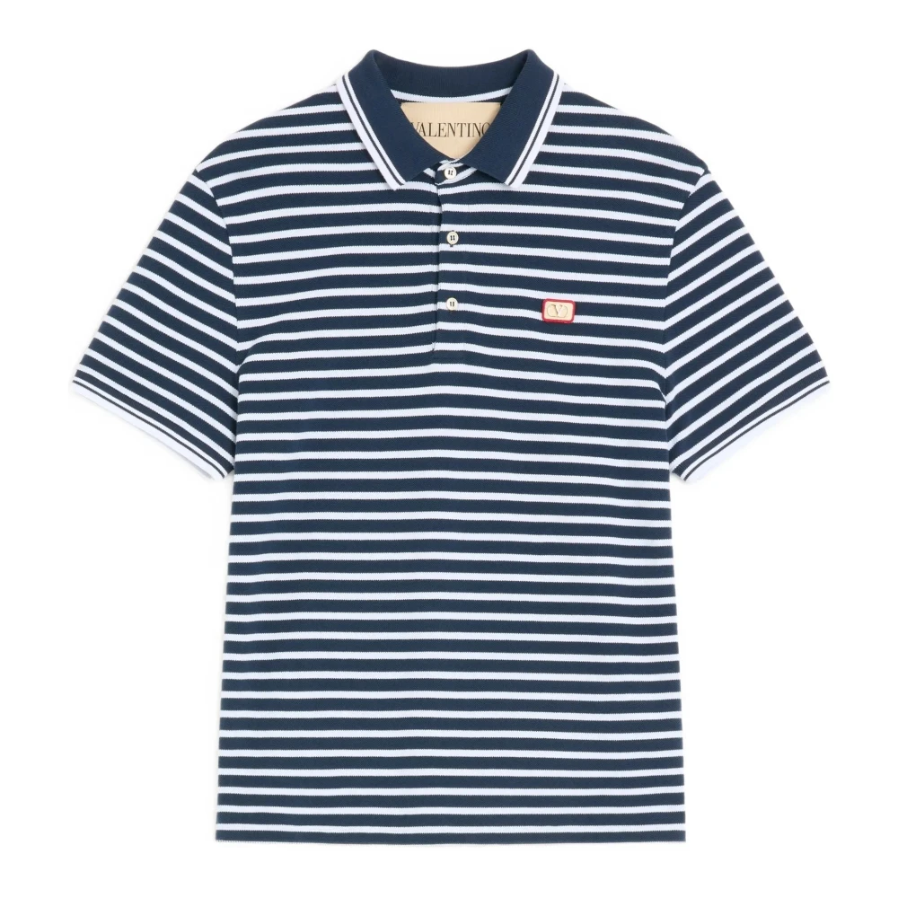 Valentino Garavani Men's Blue Cotton Piqué Polo With Vlogo Patch