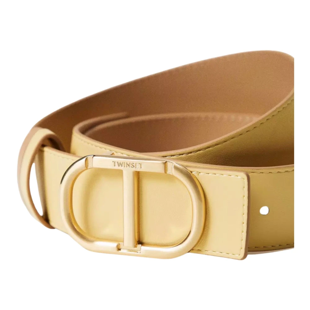 Twinset Omkeerbare lage taille leren riem Beige Dames