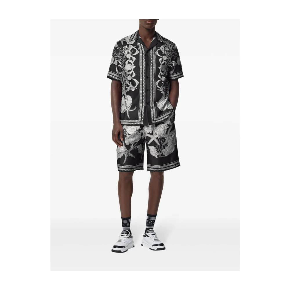 Versace Zwarte Barocco Sea Print Zijden Shorts Black Heren