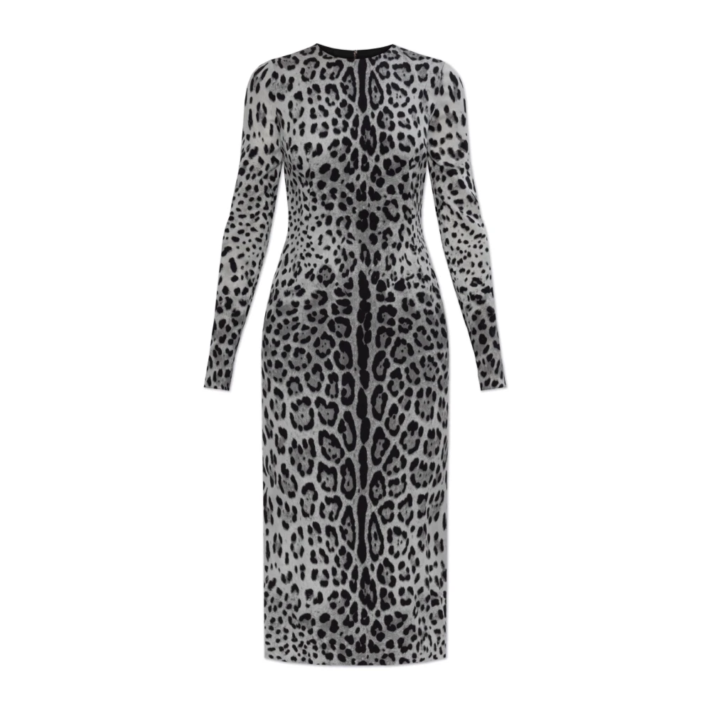 Dolce & Gabbana Zijden jurk met dierenprint Gray Dames