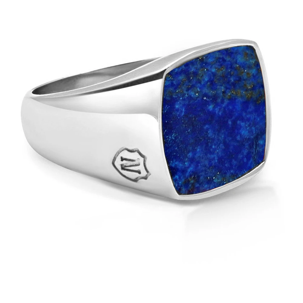 Nialaya Blå Lapis Silver Signet Ring Gray, Herr