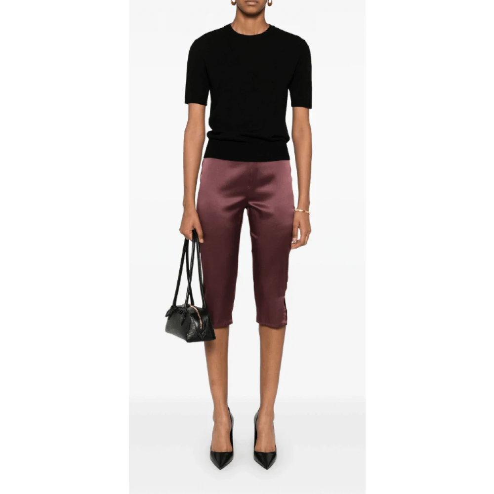 Saint Laurent Zwart wollen gebreid T-shirt met ronde hals Black Dames