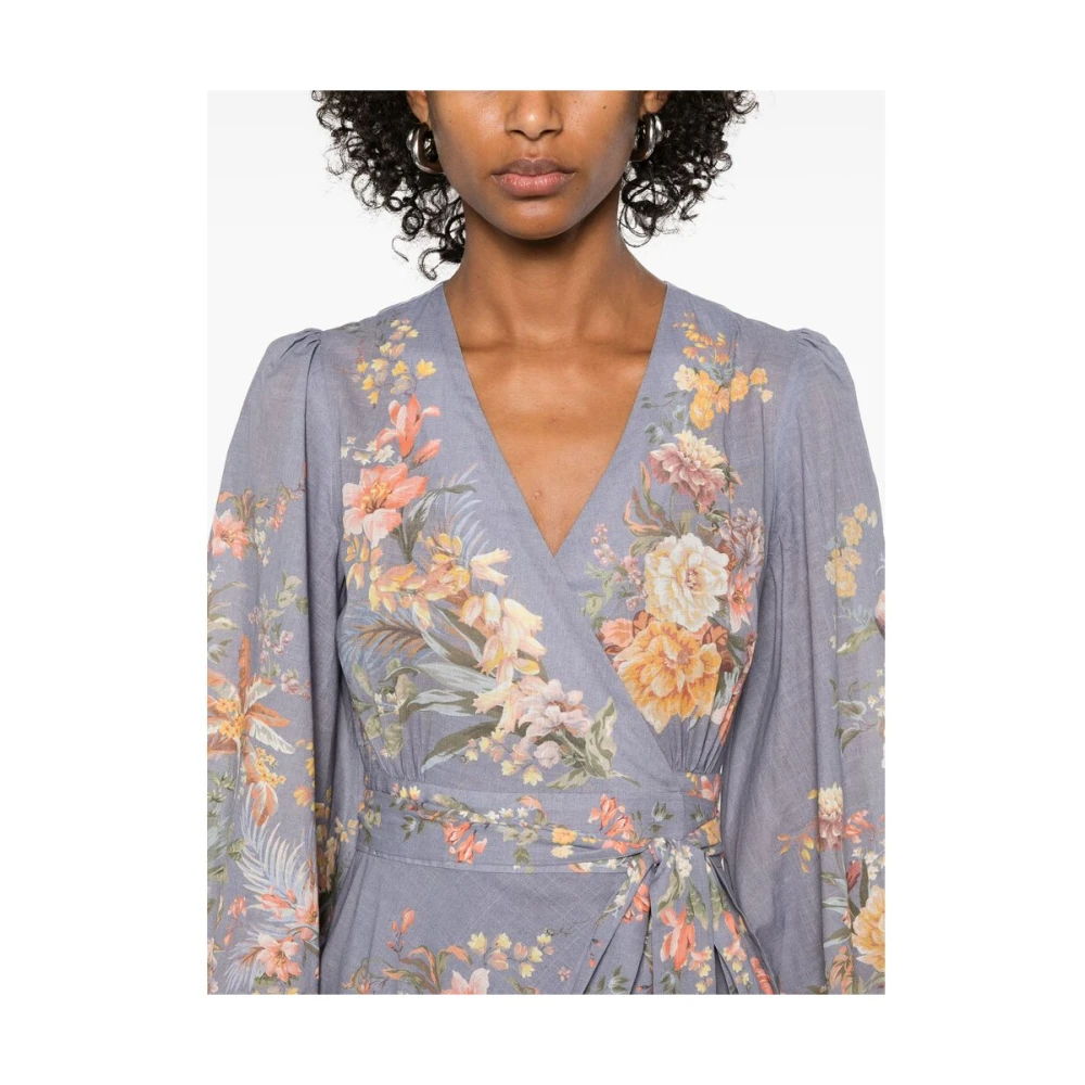 Zimmermann Blauwe Omslagjurk Elastische Manchetten Purple Dames