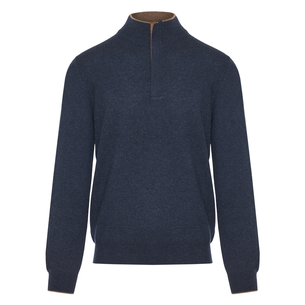 Gran Sasso Lyxig Half-Zip Stickad Tröja Blue, Herr