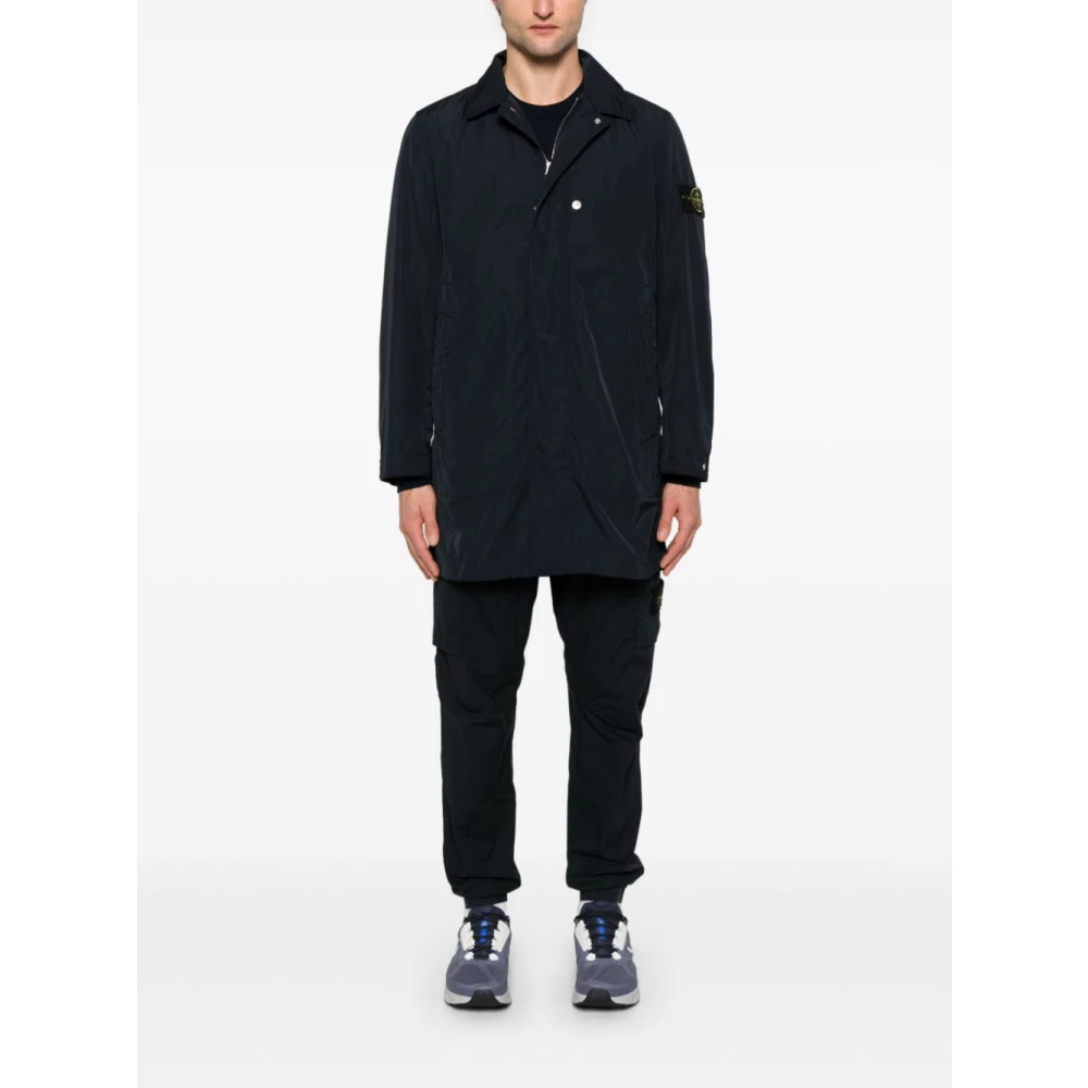 Stone Island Blauwe Nylon Parka met Logo Badge Blue Heren