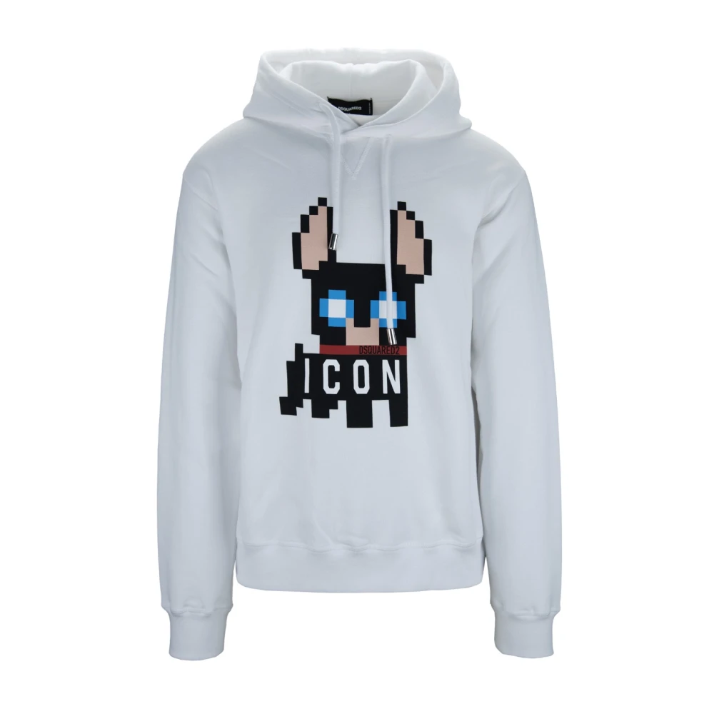 Dsquared2 Men's White Hooded Graphic Print Cotton Sweatshirt - Hoodies - L - Sweatshirts & Hoodies