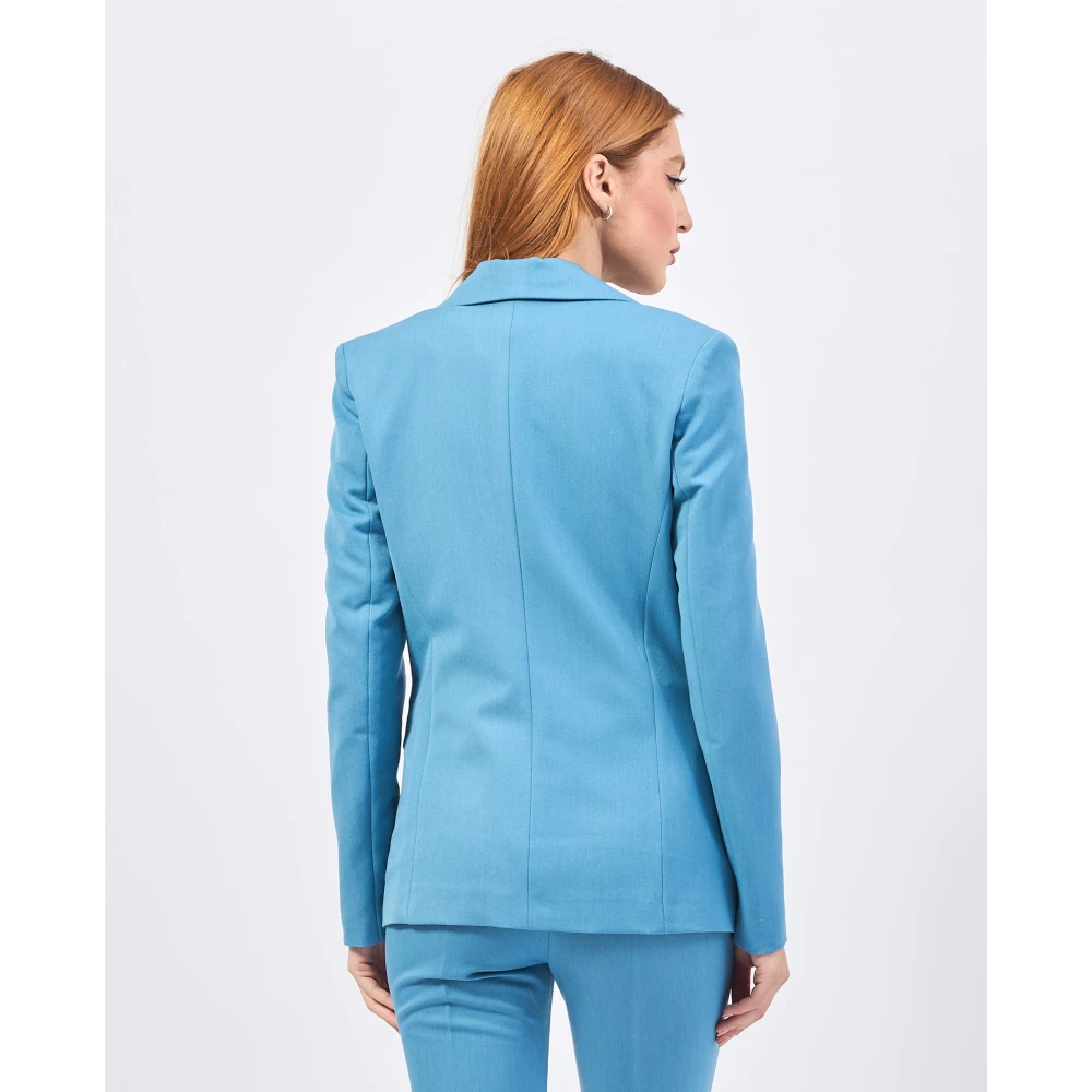 Gaudi Blauwe elastische blazer met klassieke revers Blue Dames