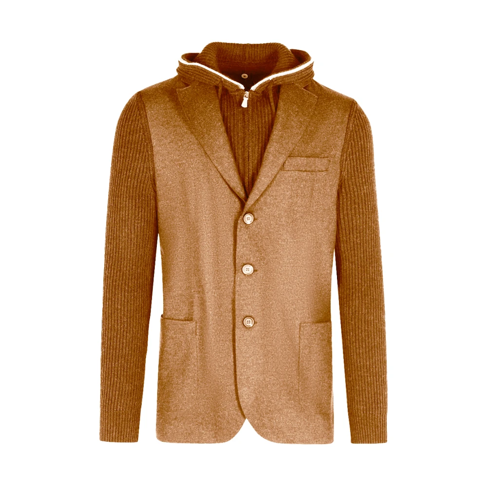 Eleventy Mannelijk Bruin Jassen Heren, L, Wol, Hooded Blazer