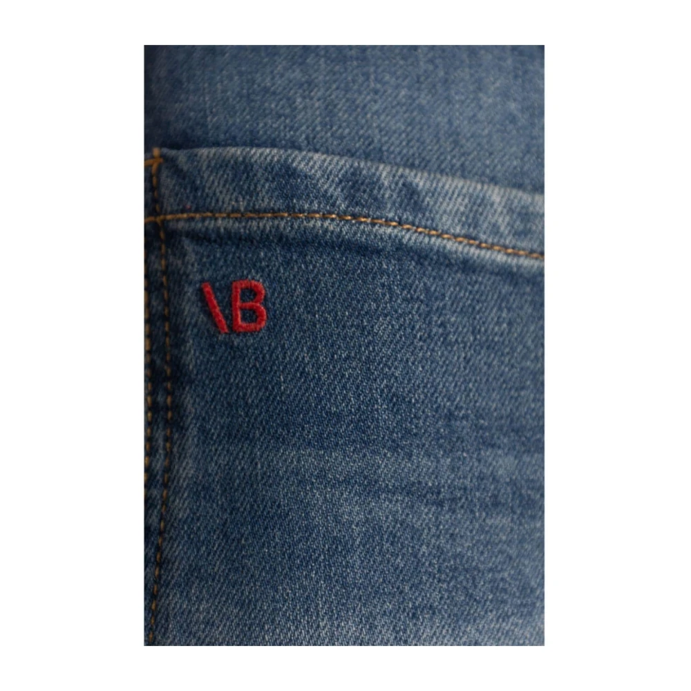 Victoria Beckham Blauwe Geborduurde Logo Jeans Blue Dames