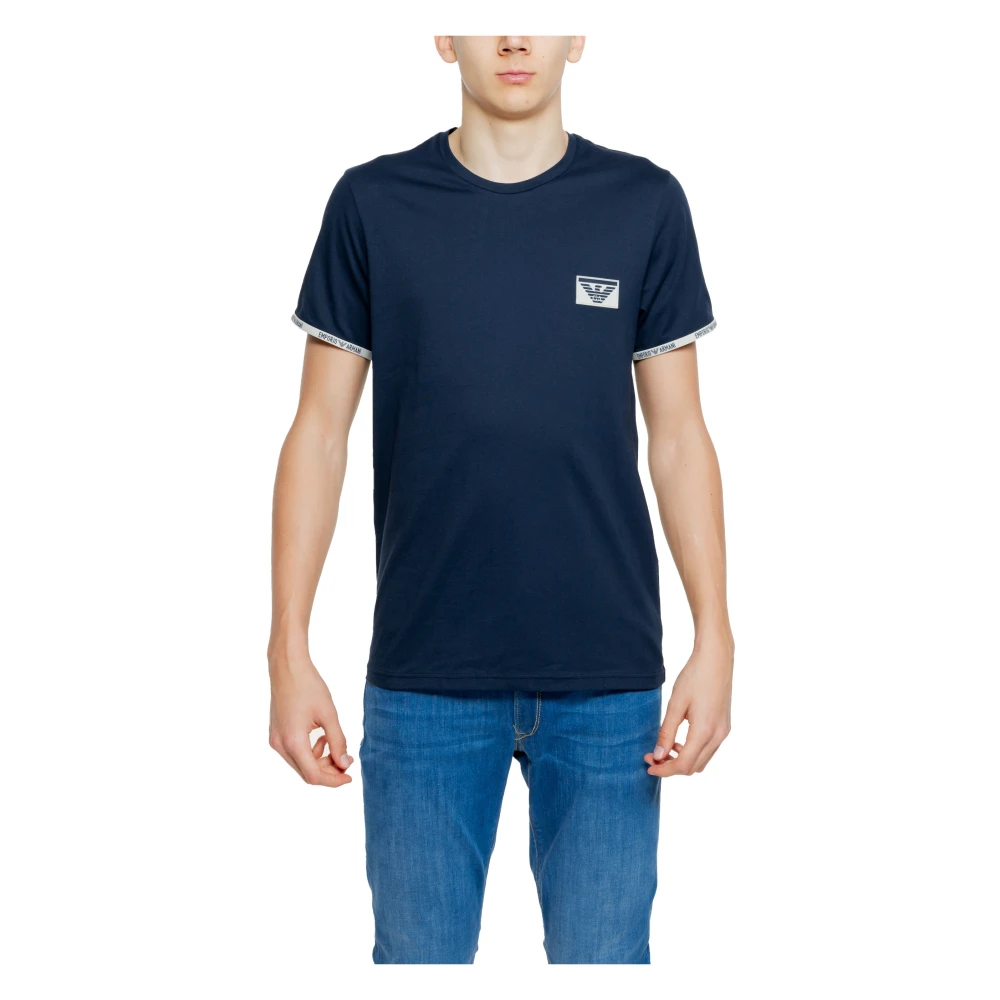 Emporio Armani Blauw Katoenen T-shirt Mannen Korte Mouwen Blue Heren