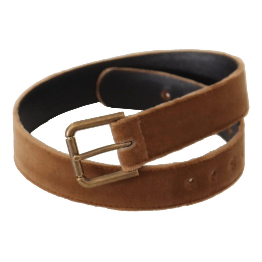 Dolce & Gabbana Elegante Leren Riem met Gegraveerde Gesp Brown Dames