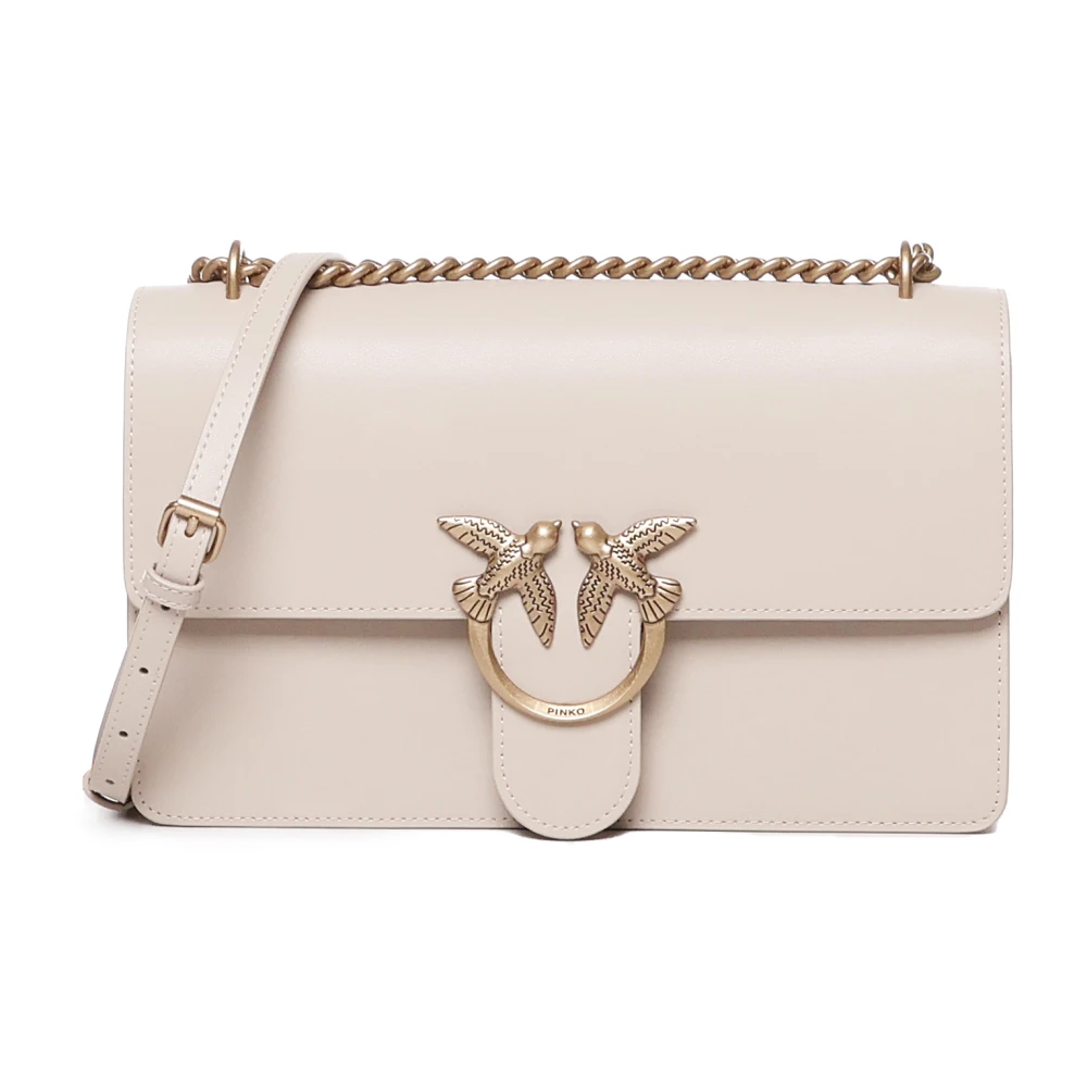 pinko Beige Leren Schoudertas Love Birds Beige Dames