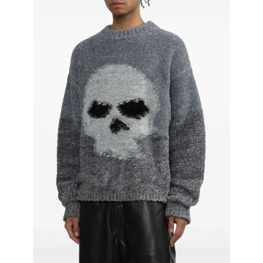 ERL Glitter Skull Intarsia Sweater Gray Heren