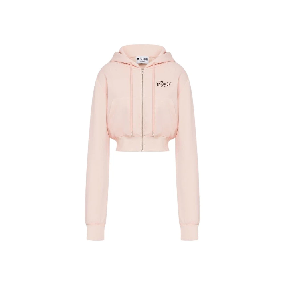 Moschino Unisex Rosa Besticktes Crop-Sweatshirt Aus Baumwolle
