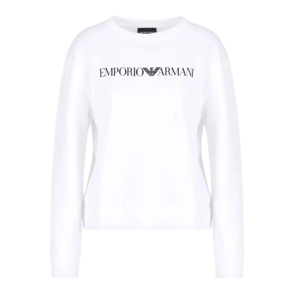 Emporio Armani Witte Organische Jersey Sweatshirt met Blauw Logo White Dames