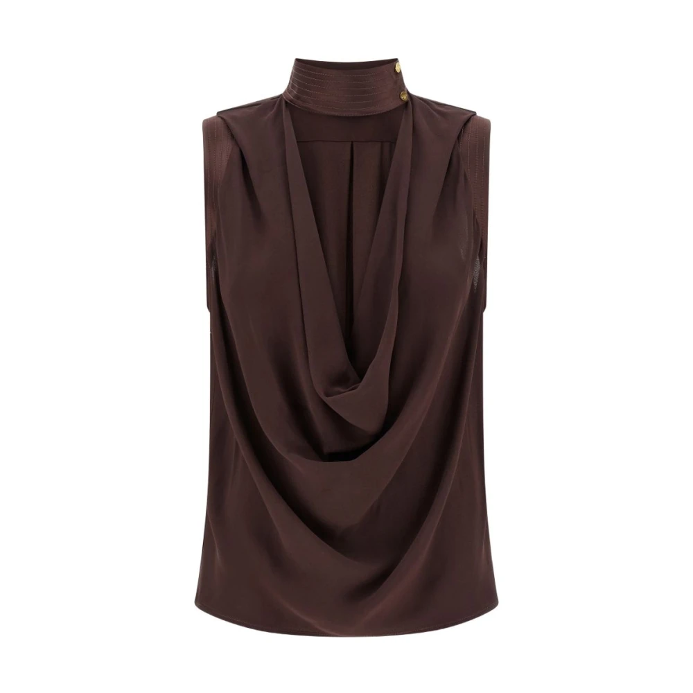 Elisabetta Franchi Women's Brown Sleeveless Tops, L, Sleeveless Draped Top