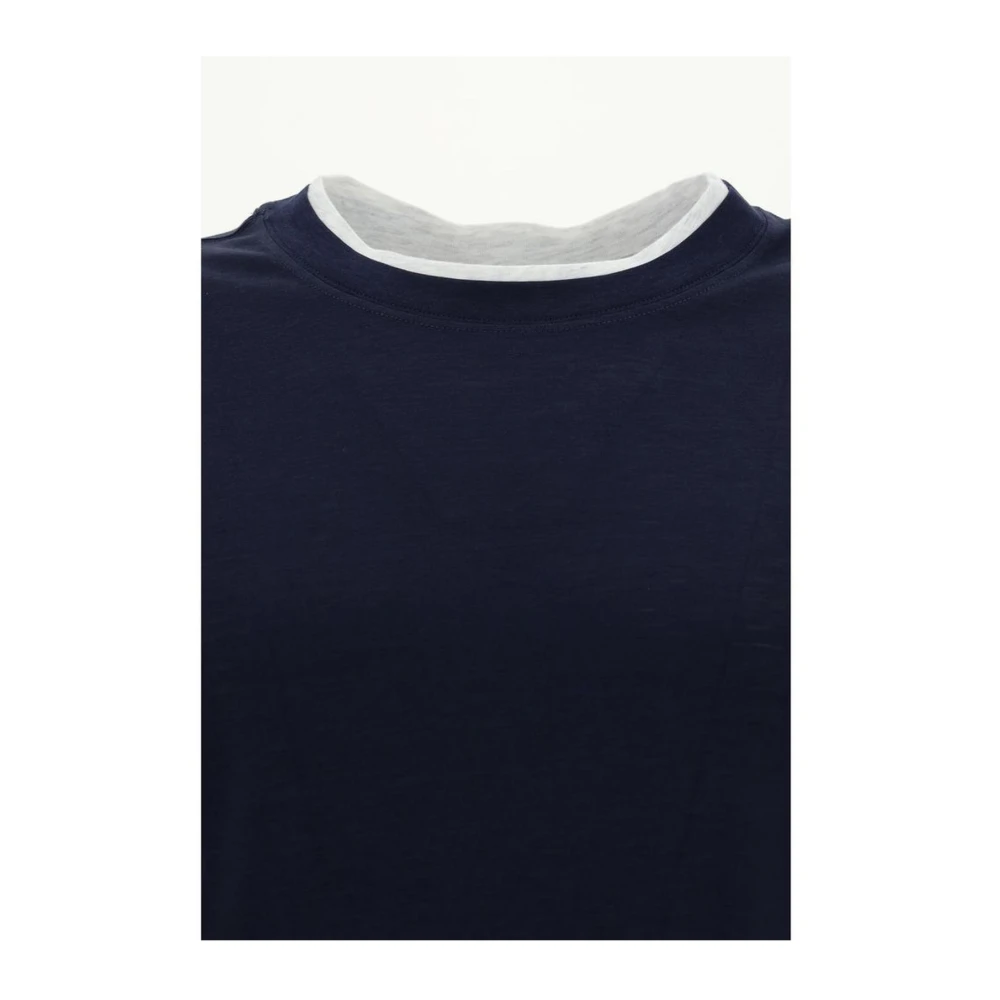 BRUNELLO CUCINELLI Zijden Dubbellaags Monochroom T-Shirt Blue Heren