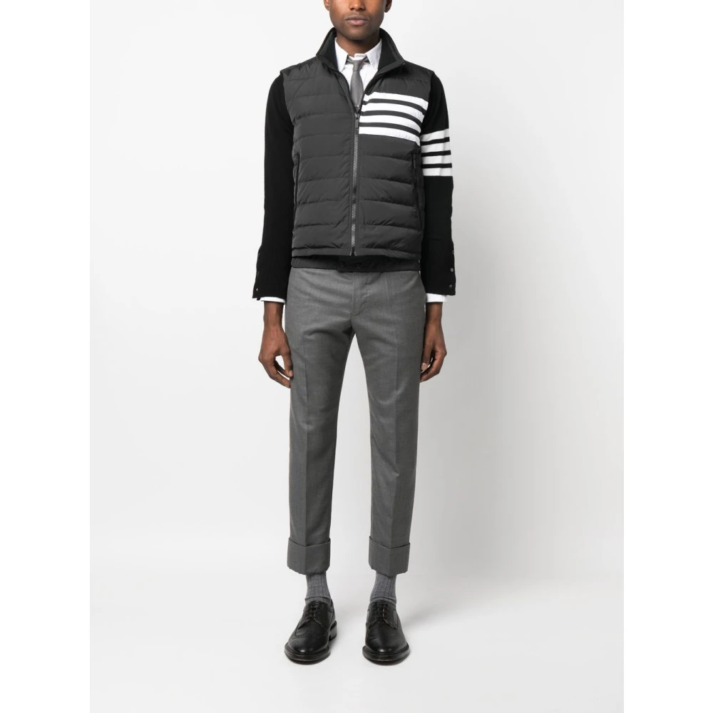 Thom Browne Grijze Gestreepte Gewatteerde Gilet Jas Gray Heren