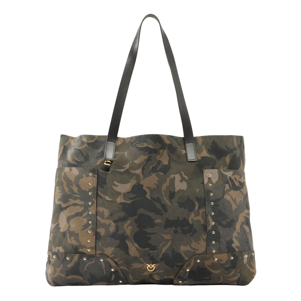 Pinko , Shopping Bags, Female, Green, One Size, Tote Suede Print