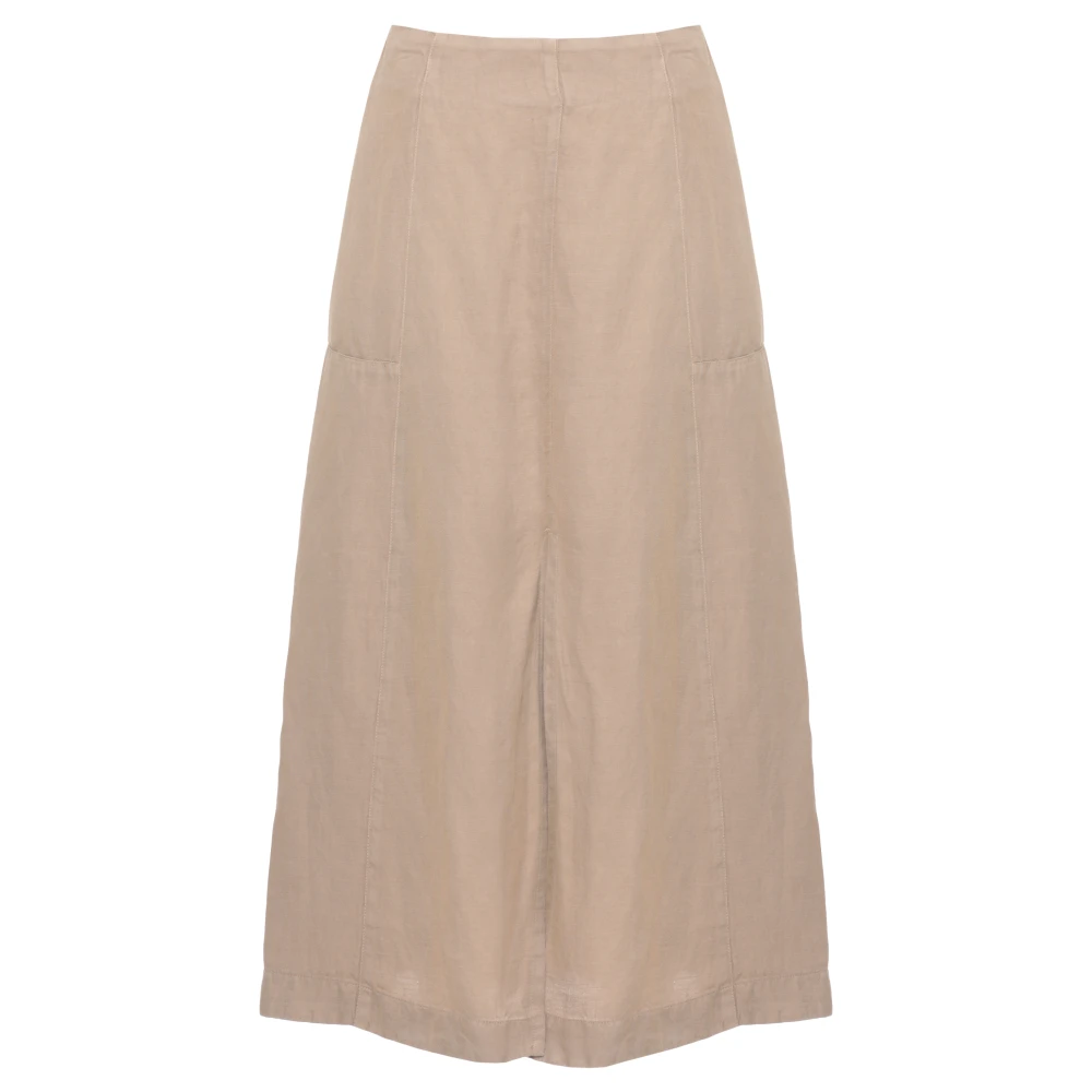 120% Lino Beige Midi Skirts, Female, 2XL, Linen Midi Skirt