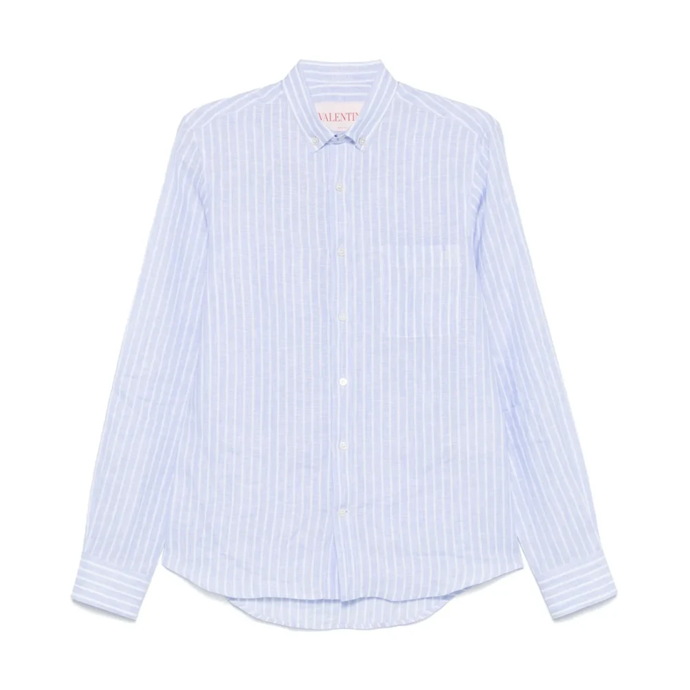 Valentino Blauw Gestreept Overhemd Met Knopen Blue Heren