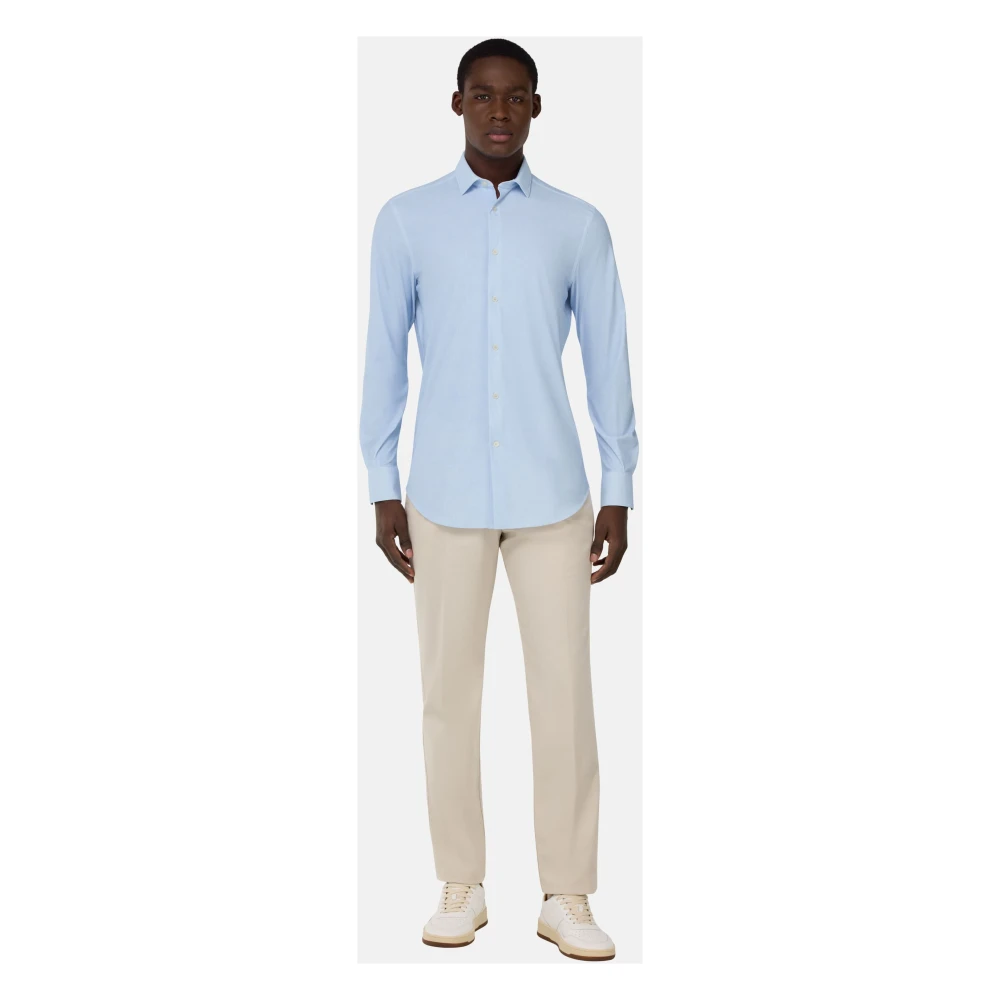 Boggi Milano Slim Fit Stretch Nylon Shirt Blue Heren