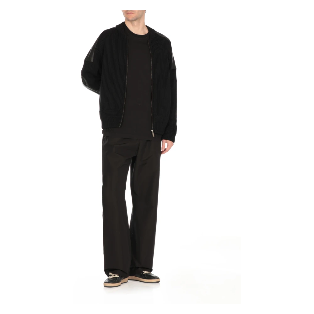 Golden Goose Zwart wollen vest met leren inzetstukken Black Heren