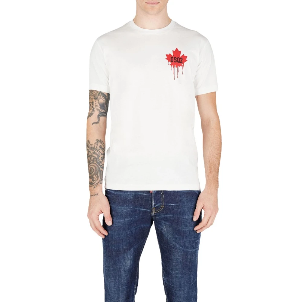 Dsquared2 Wit Katoenen T-shirt met Rode Klaver White Heren
