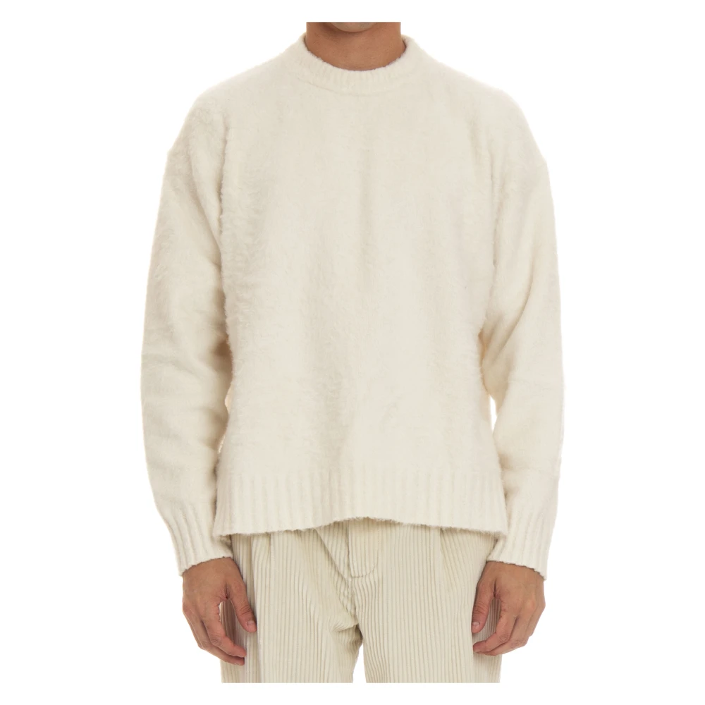 Roberto Collina Oversized Katoenen Trui met Splitten Beige Heren