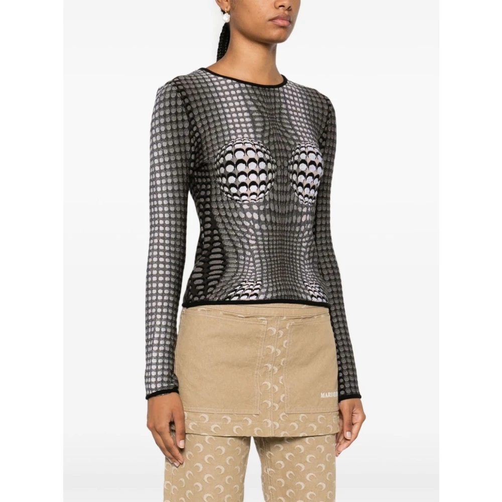 Marine Serre Grijze Crescent Moon Jacquard Top Gray Dames