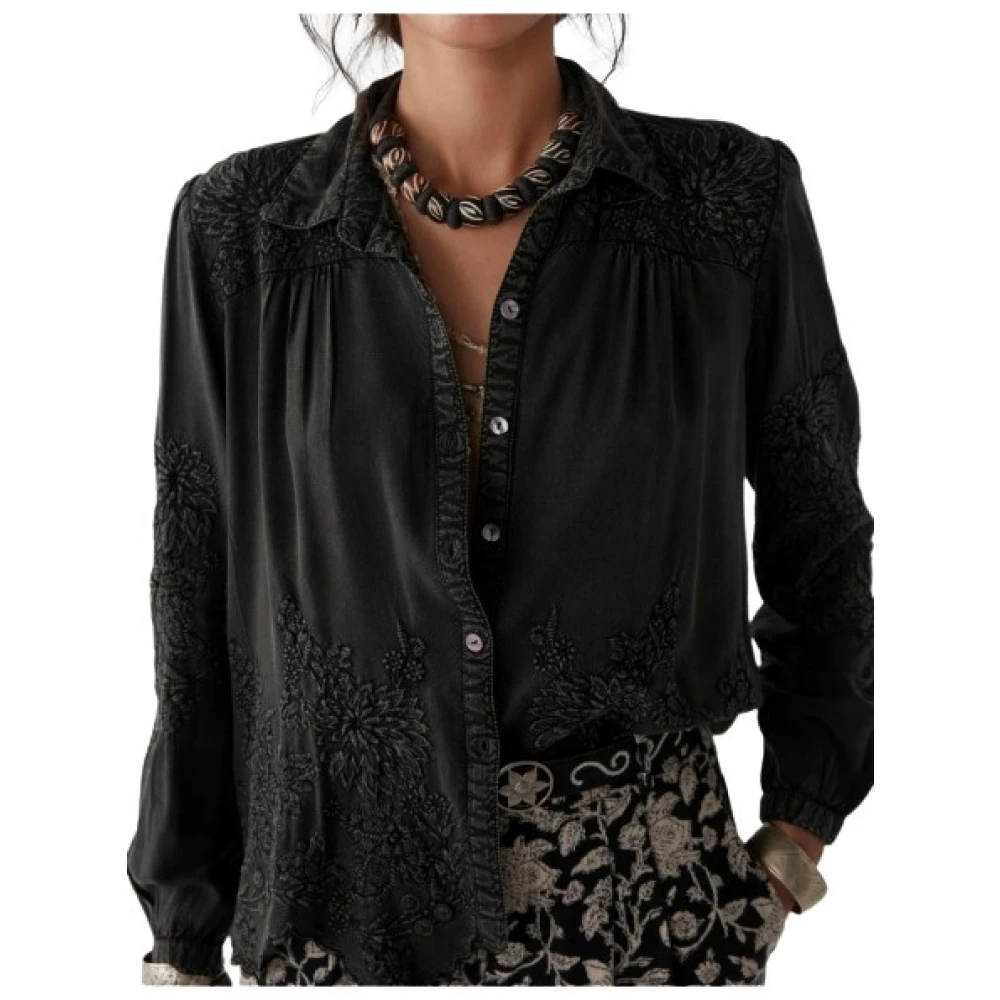 Maison Hotel Bloemen Geborduurd Overhemd Vintage Moderne Stijl Black Dames