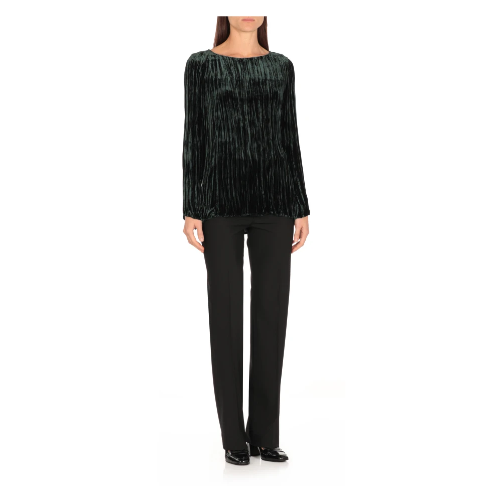 Antonelli Firenze Groene Velvet Sweater Ronde Hals Lange Mouwen Green Dames
