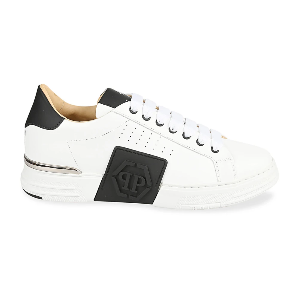 Philipp Plein Witte platte sneakers met hexagon logo White Heren