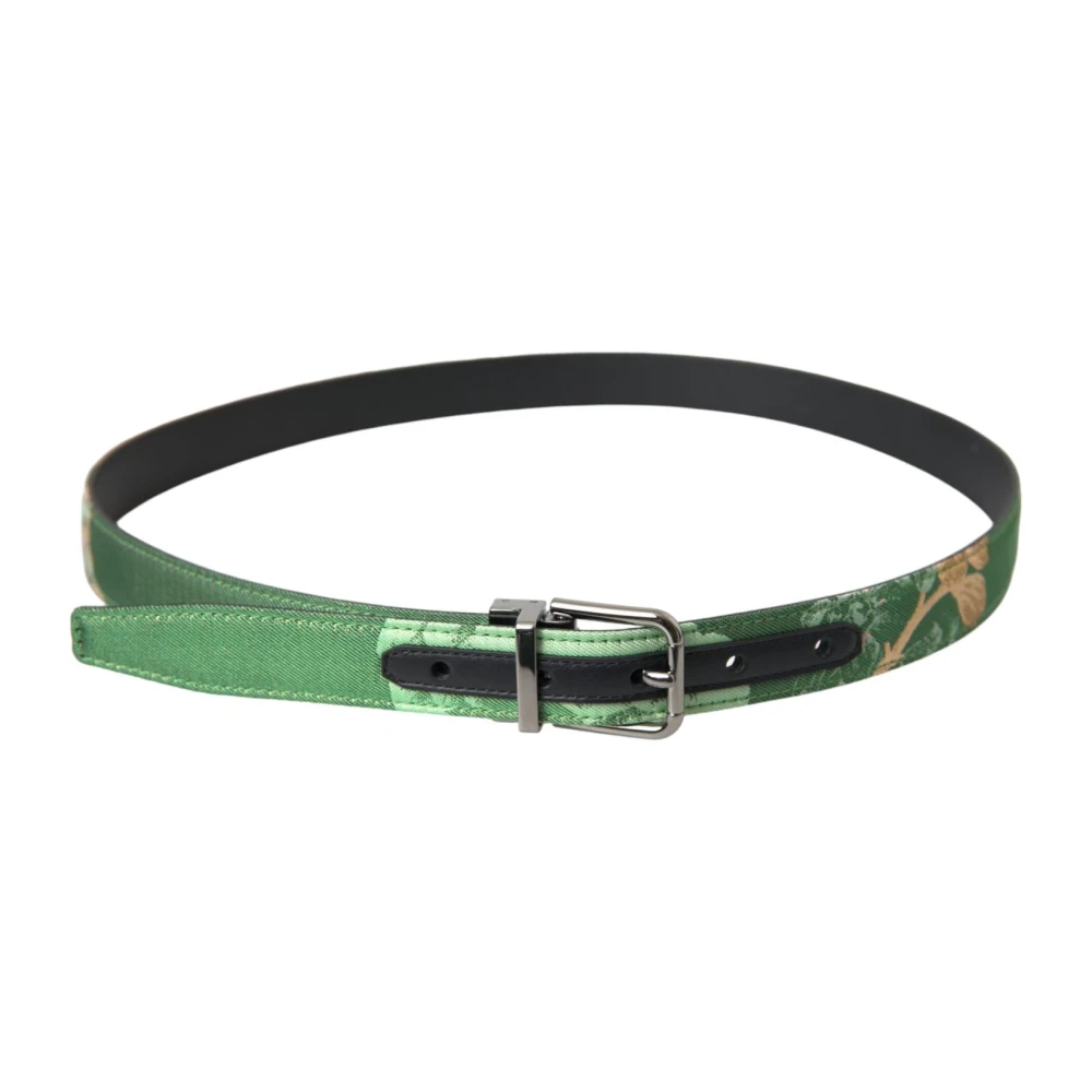 Dolce & Gabbana Groen Leren Jacquard Metalen Gesp Riem Green Heren