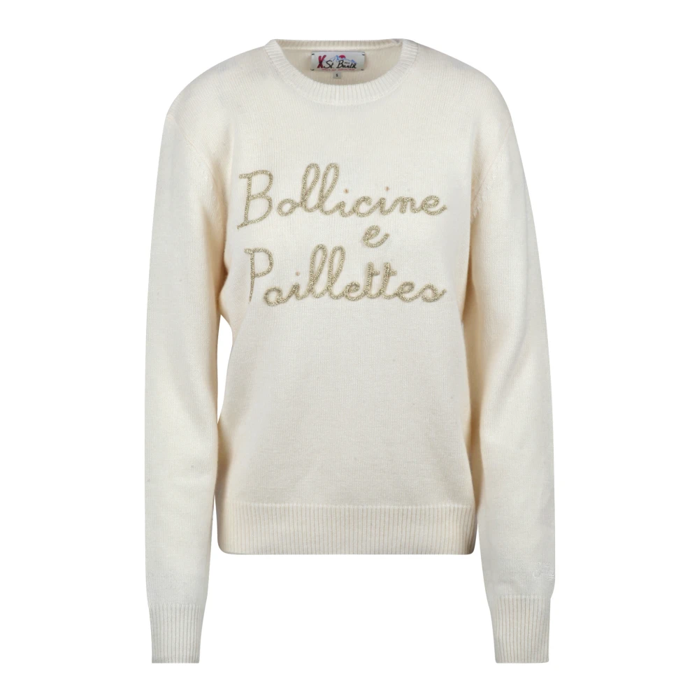 MC2 Saint Barth Wol Kasjmier Trui Ronde Hals Lange Mouw Beige Dames