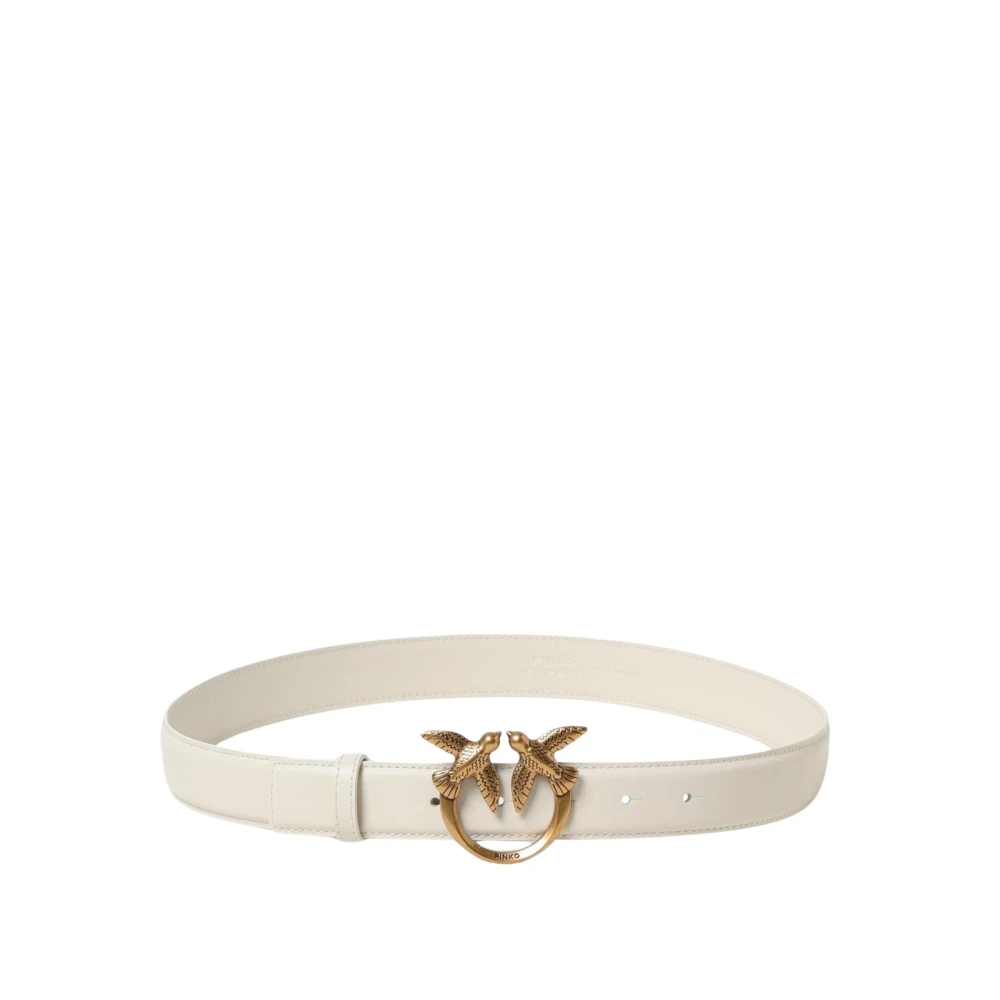 Pinko Women's White Love Birds Leather Belt - Belts - S - Accessories