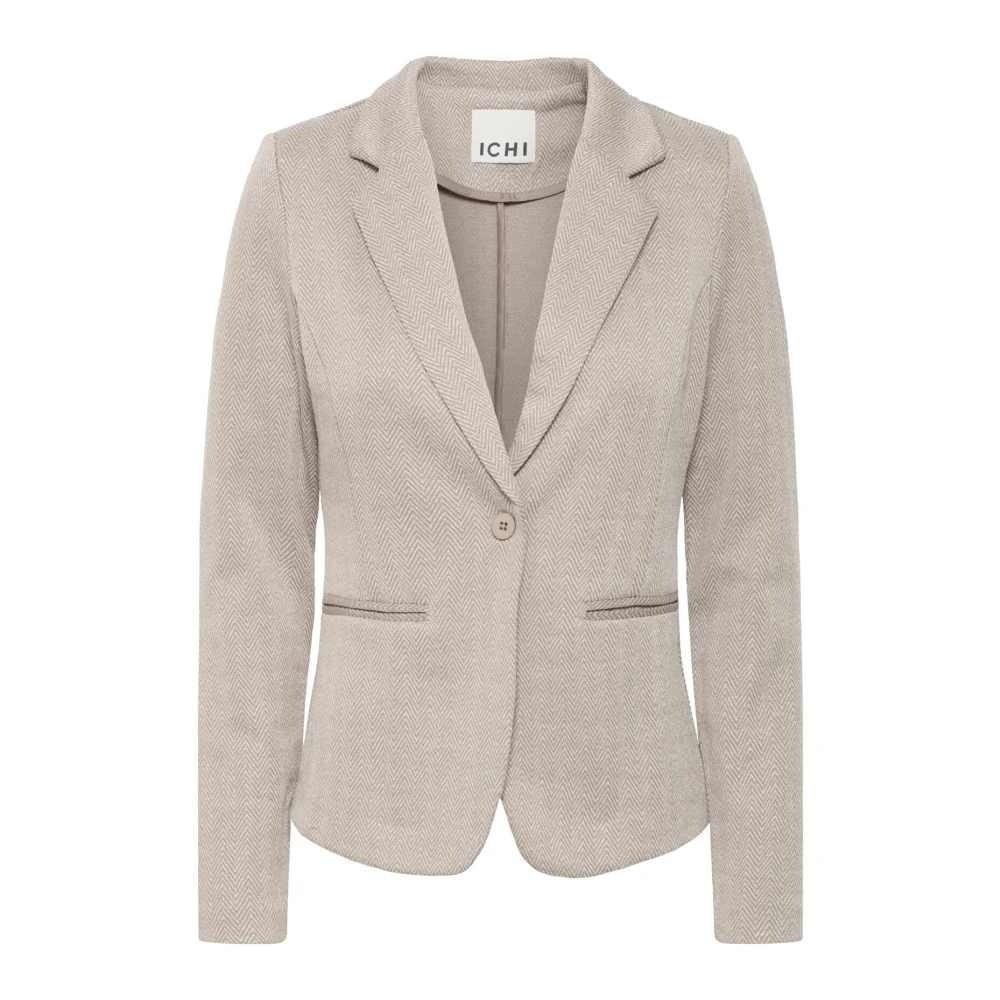 Ichi Herringbone Blazer Jas Gray Dames