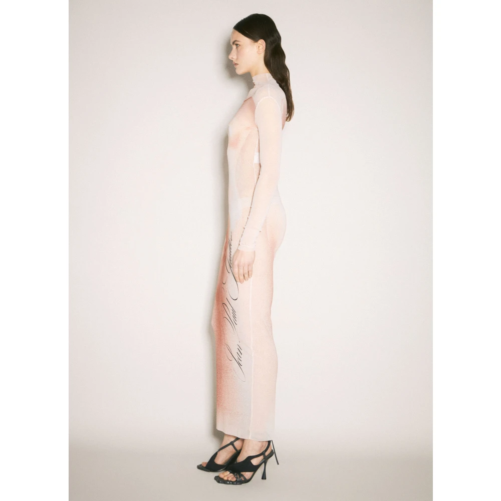 Jean Paul Gaultier Gedrukt Mesh Maxi Jurk Pink Dames