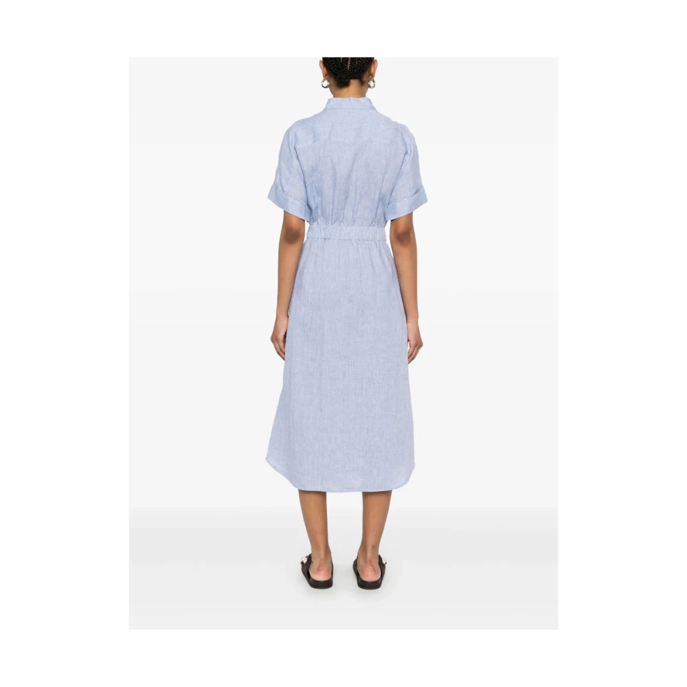 PESERICO Pastelblauwe Jurk met Knoopsluiting en Elastische Tailleband Blue Dames