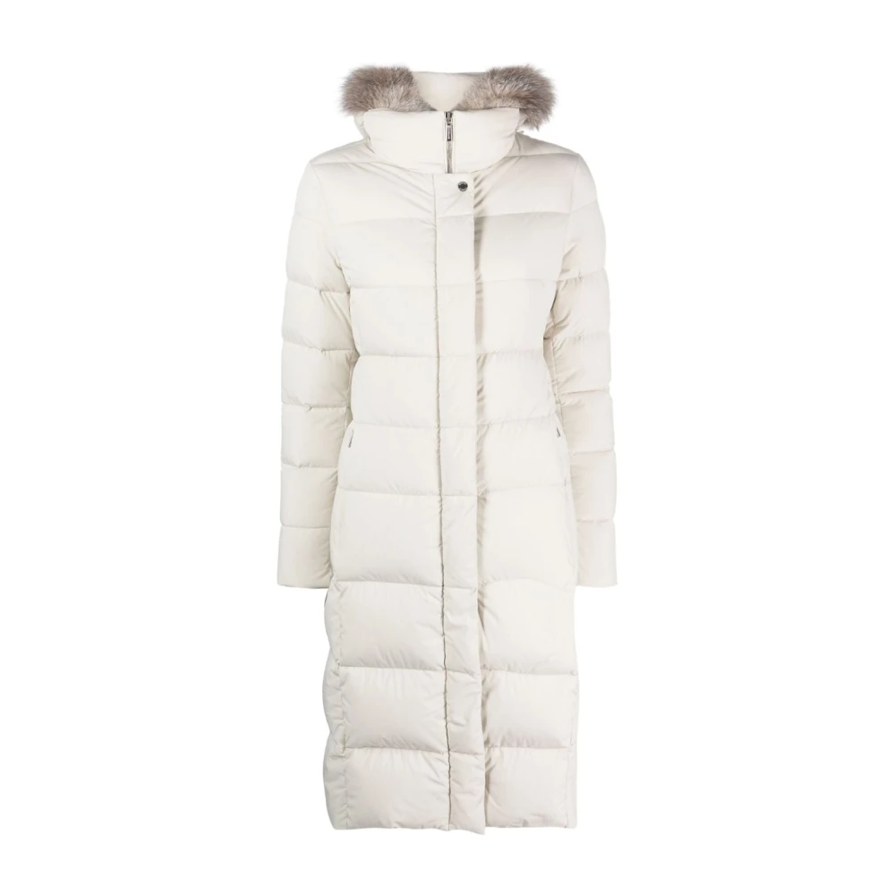 Moorer Ivoor Donsgevoerde Gewatteerde Jas met Nepbont Trim Beige Dames