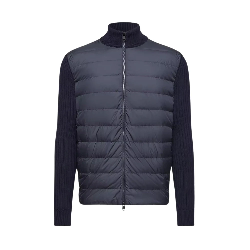 Moncler , Cardigans, Male, Blue, M, Padded Wool Cardigan