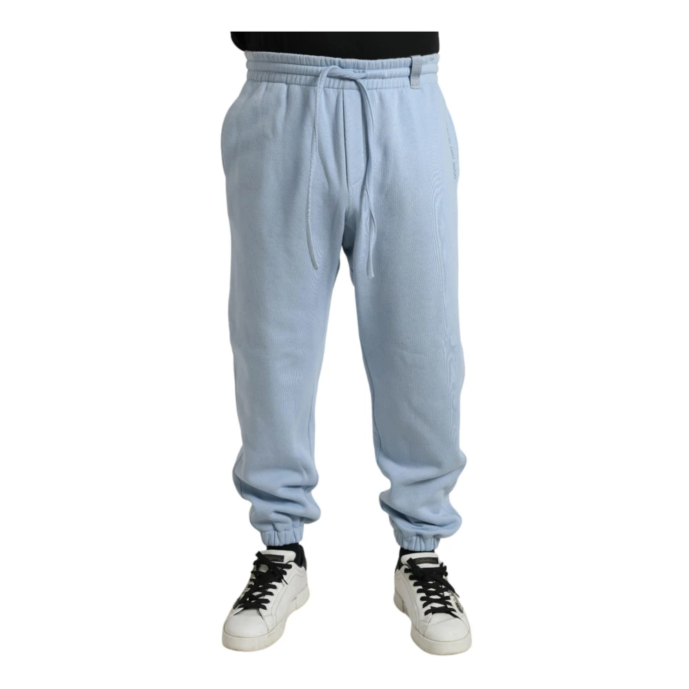 Dolce & Gabbana Blue Light Cotton Blend Jogger Trousers With Elastic Waist And Logo Details - Male - Sweatpants - M - Trousers