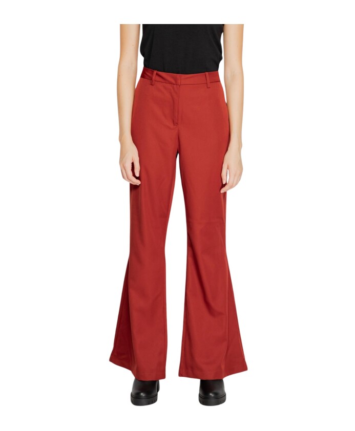 pantalon-rouge-evase-uni-motif-fermeture-eclair