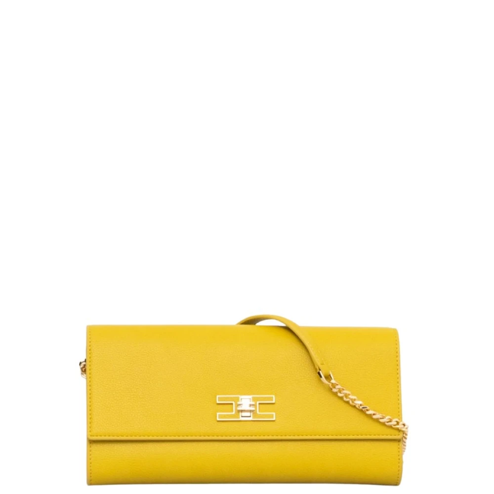 Elisabetta Franchi Gele Eco-lederen Schoudertas met Gouden Logo Yellow Dames